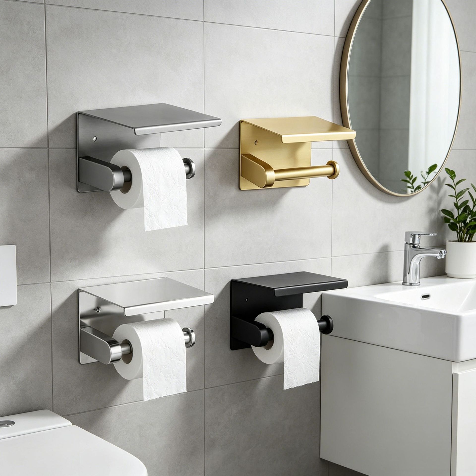 Cross-Border Stainless Steel Paper Towel Holder, No-Drill Toilet Public Bathroom Phone Holder, Bathroom Toilet Paper Holder 304