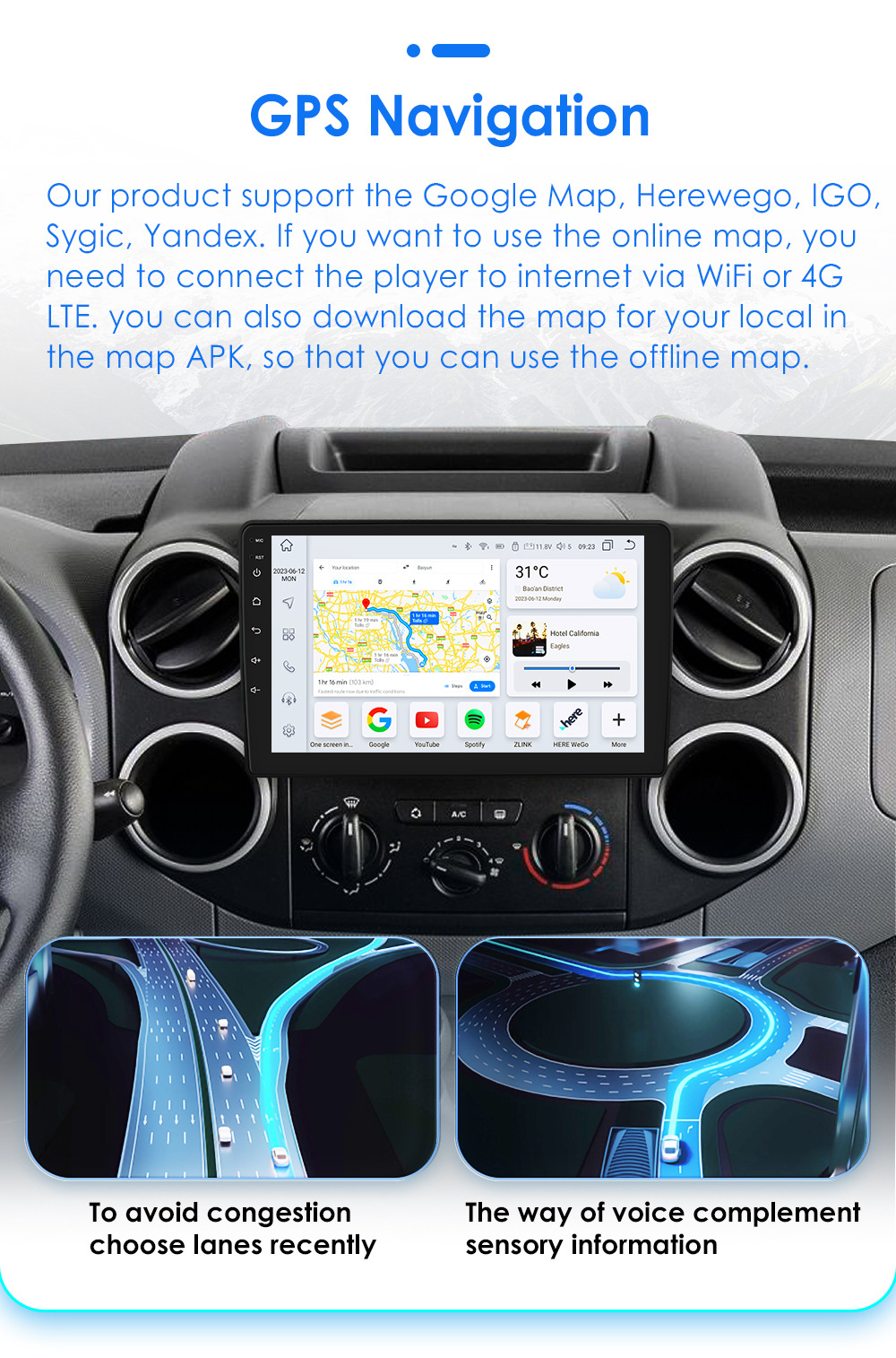 Applicable to 08-19 Citroen B9 Peugeot Partner Android smart large screen car central control Navigator