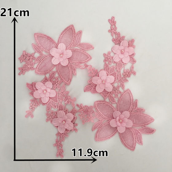Pink I embroidery beaded rhinestone pair flower rhinestone sewing three-dimensional lace DIY decorative clothing accessories collar