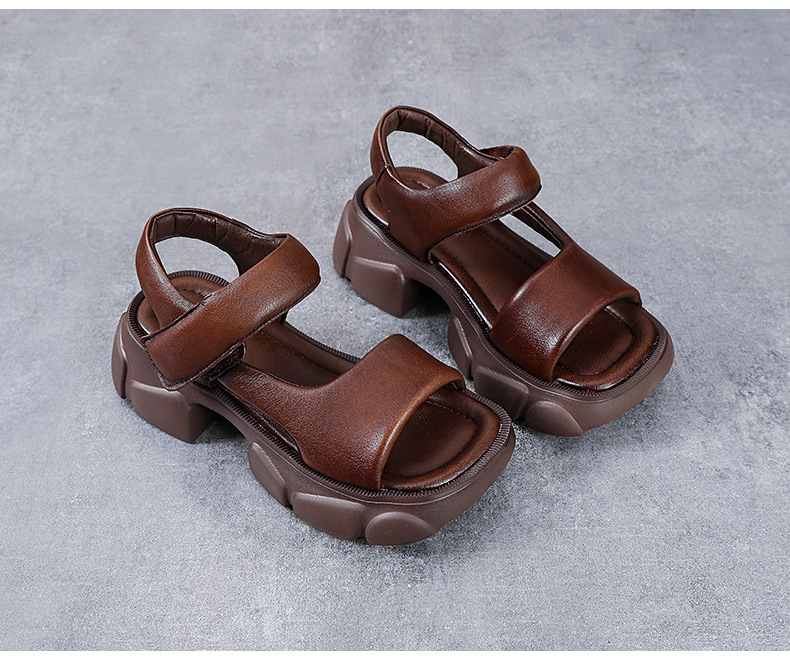 Dép sandal nữ quai ngang da bò thật, đế dày cổ điển, hở ngón, phong cách La Mã — Màu be chi tiết 15