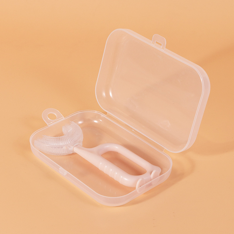 Children's oral cleaning 24-6-12 years old and above manual baby mouth containing silicone soft hair brushing artifact U-shaped toothbrush