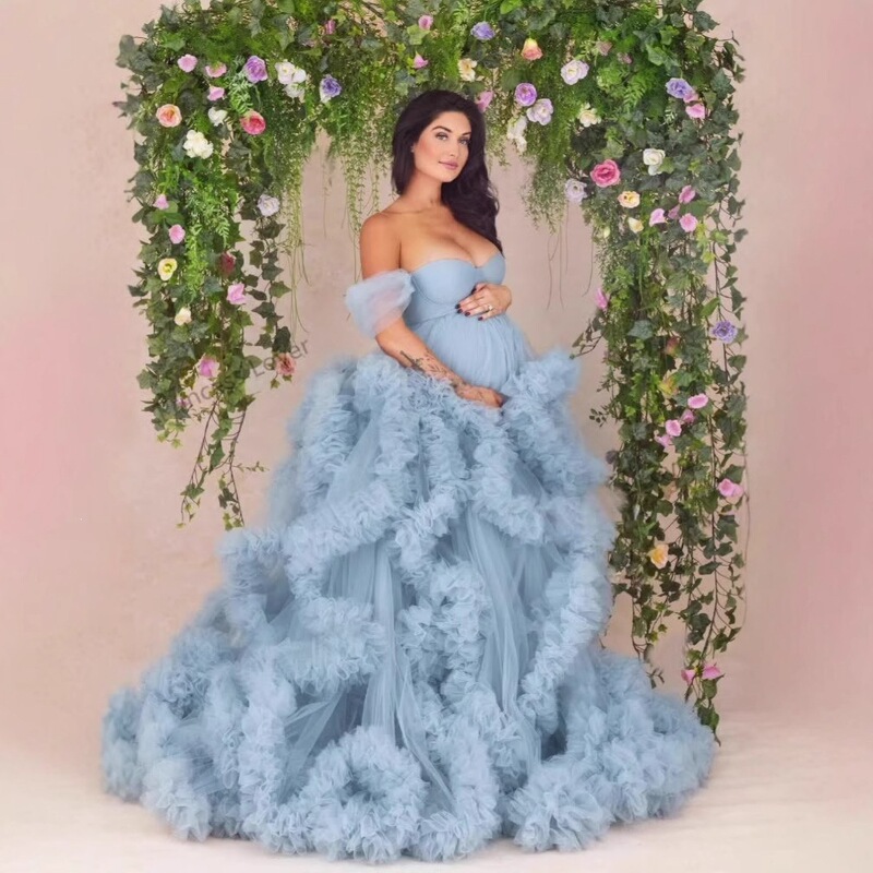 One-Shoulder Trailing Tulle Gown 2026 New Style Maternity Photo Shoot Studio Atmosphere Wedding Dress Evening Dress