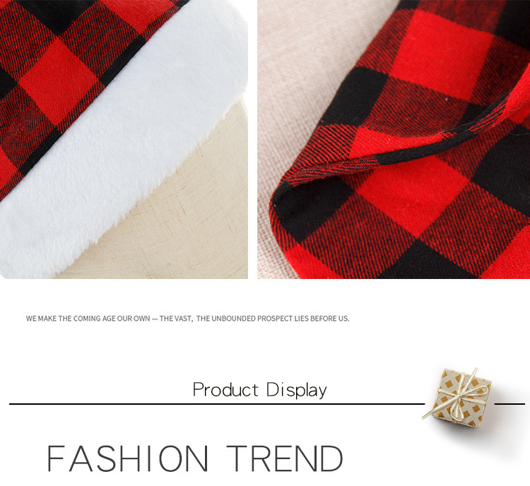 Christmas decorations Party Festive hat Red black and white plaid plaid Christmas hat_voghion.com