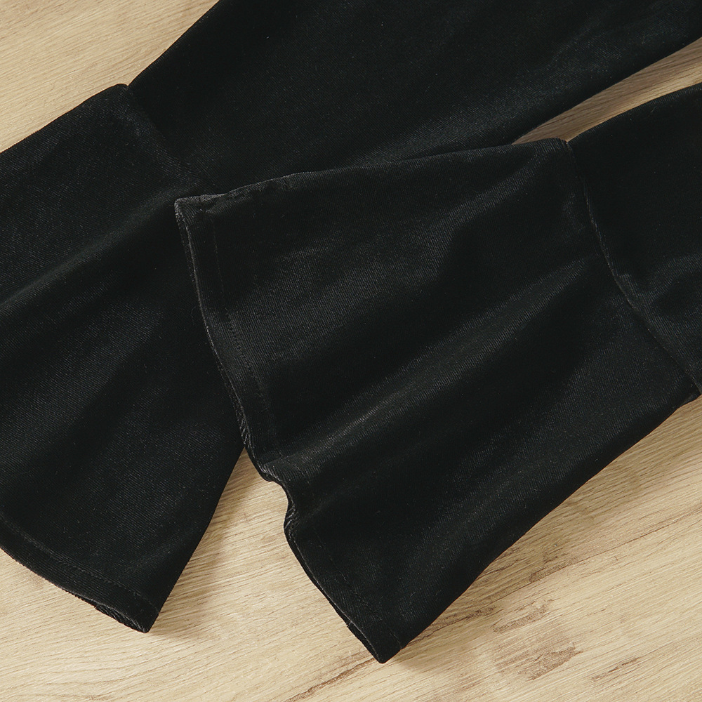 Nouveaux produits de vêtements pour enfants EW pour filles en automne et en hiver, ensemble de mode pantalon évasé en maille de velours TZ616-C_voghion.com