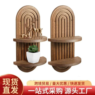 现货木质墙上置物架壁挂波西米亚蜡烛台展示架拱形双层隔板花瓶架