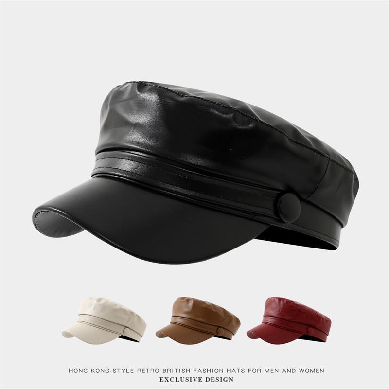 Korean-Style Simple Trendy Leather Sailor Hat, Autumn and Winter Versatile British Octagonal Hat, Retro Casual Student Beret for Women Korean-Style Simple Trendy Leather Sailor Hat, Autumn and Winter Versatile British Octagonal Hat, Retro Casual Student Beret for Women