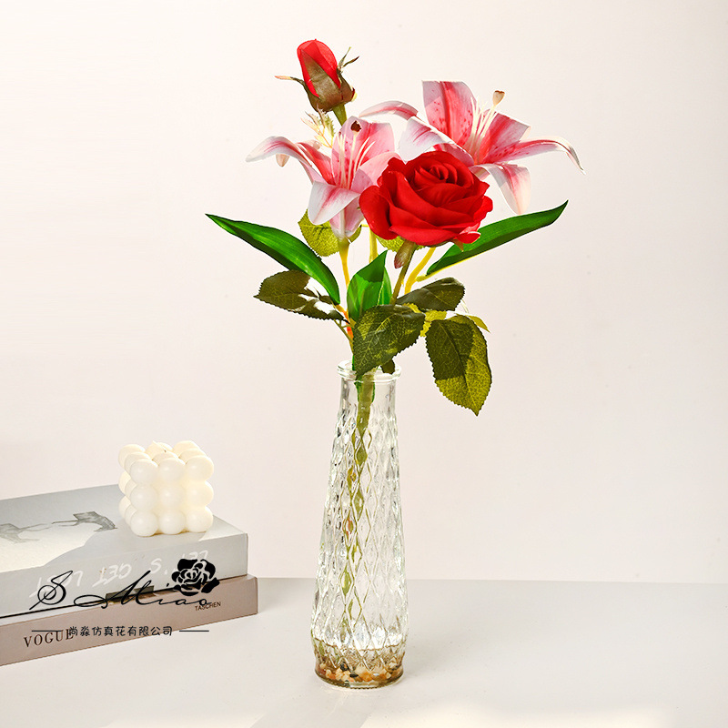 Flores falsas de vidrio de agua falsas flores de rosa bonsai flor de moda decoración creativa plantación verde artificial simulación maceta image 3