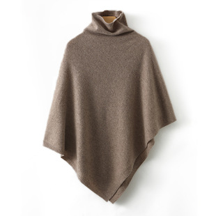 Autumn and Winter Pile Collar Pure Color Scarf Waistcoat Women's 100 Wool Knitted Cape Shawl Sweater Outer Decoration