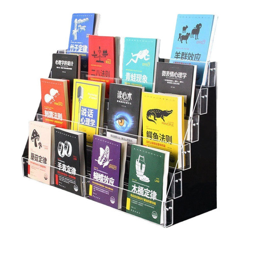 Transparent bookshelf acrylic book stand, stationery store, demountable brochure storage display step shelf