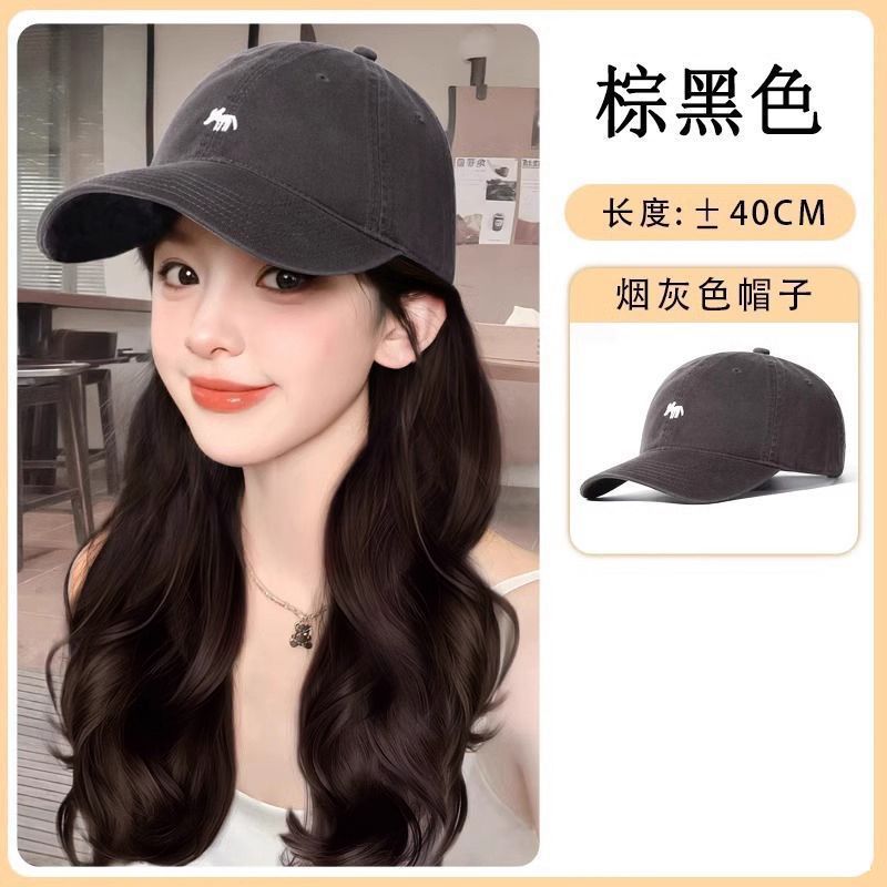 Sombrero peluca en una mujer cabello rizado largo otoño invierno nueva moda pequeño zorro bordado sombrero de béisbol con cubierta de cabello falso