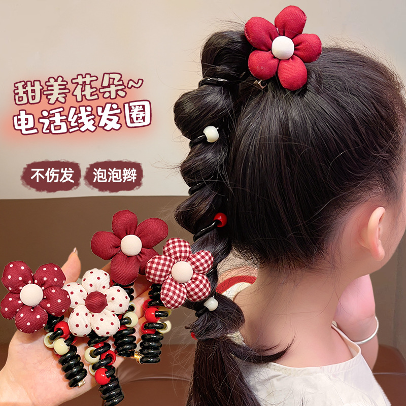 sweet korean bow telephone line hair band ponytail rubber band does not hurt hair baby bubble braid flower style hair band