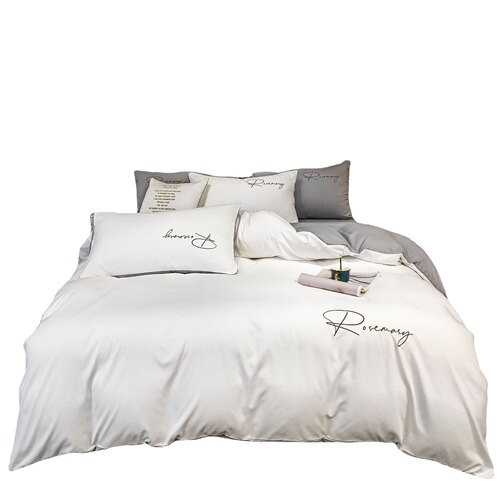 Solid color washed cotton four-piece bed sheet quilt cover student dormitory fitted sheet 60s count embroidered bed four-piece set