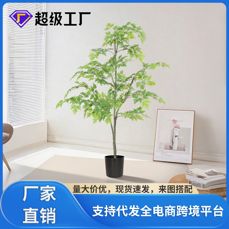Simulación de estilo nórdico, plantas verdes, álamos, árboles falsos, plantas en macetas, decoración de suelo para el hogar interior, decoración, paisajismo de plantas biónicas