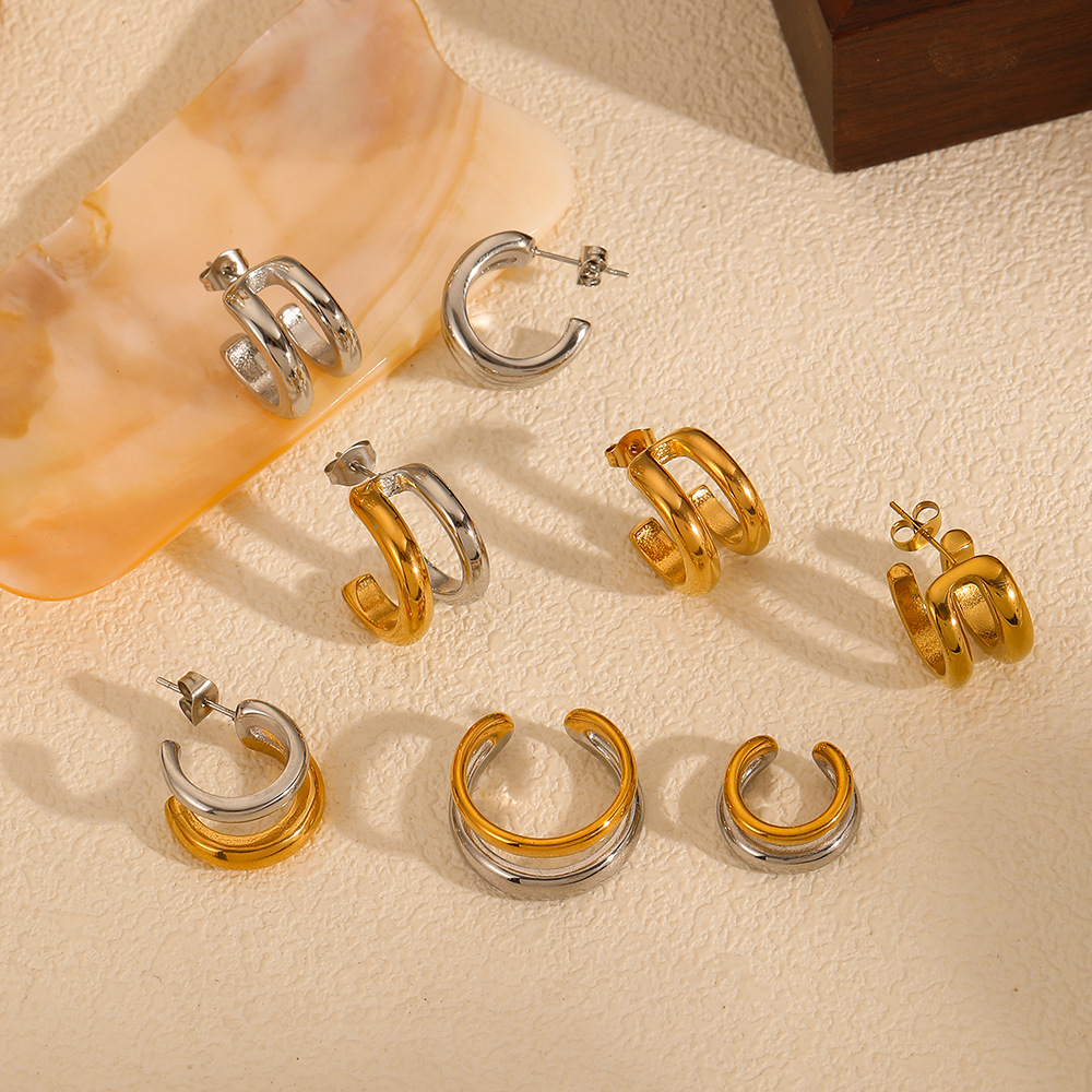 PVD Coated Gold Plating Process Vacation Simple Style Color Block Plating 304 Stainless Steel Ear Cuffs Earrings