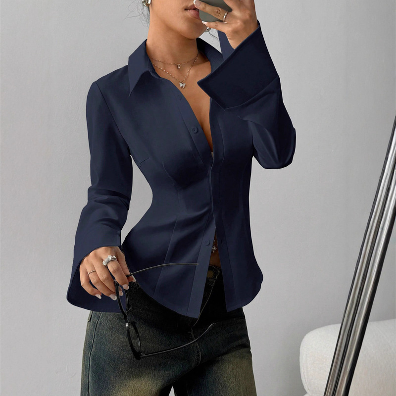 European and American Amazon Aliexpress Women's Slim Button-Down Long-Sleeved Casual Shirt for Daily Commuting Wear