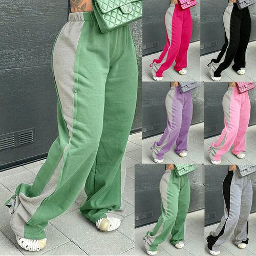 2024 Spring/Summer/Autumn Amazon European and American Cross-Border Women's Elastic-Waist Color-Block Straight-Leg Wide-Leg Sweatpants—Women’s Color-Block Design