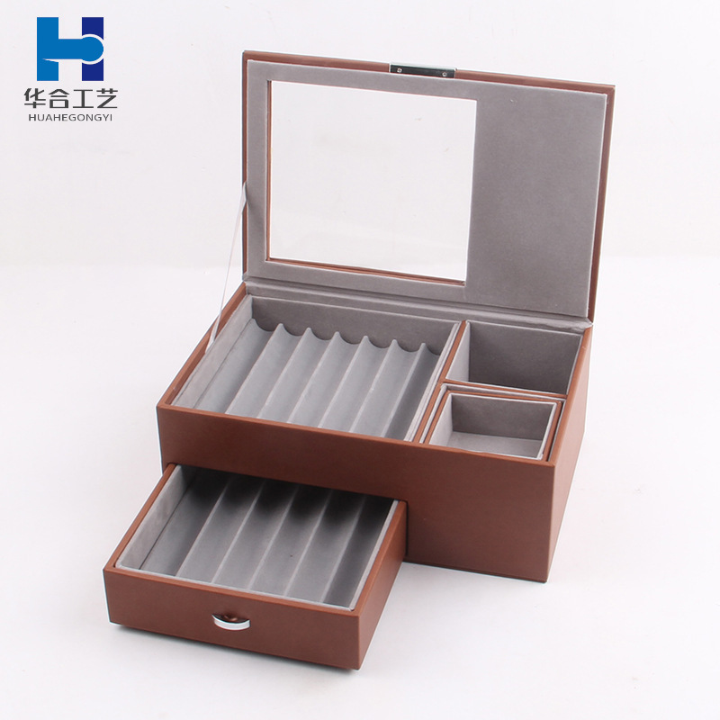 Caja de pluma 14 piezas caja de presentación de pluma de cuero doble cajón caja de regalo de negocios caja de almacenamiento de pluma caja de papelería