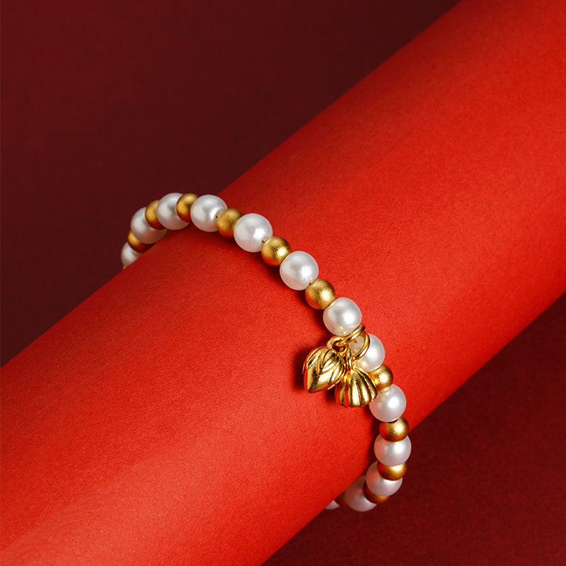 Pulsera de loto de oro de Gufa Sha imitación de perlas de aleación de cobre esferas ligeras de lujo Yiwu joyería suministro directo al por mayor