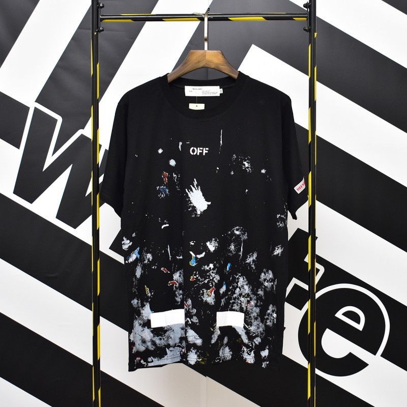 卸売オフ半袖owファッションブランド溶解矢印グラデーション星空スプラッシュインクTシャツ3Dプリント警告線カップル着用|undefined