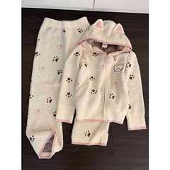 软萌可爱小狗爪印半边绒睡衣女秋冬季新款针织保暖加厚家居服套装