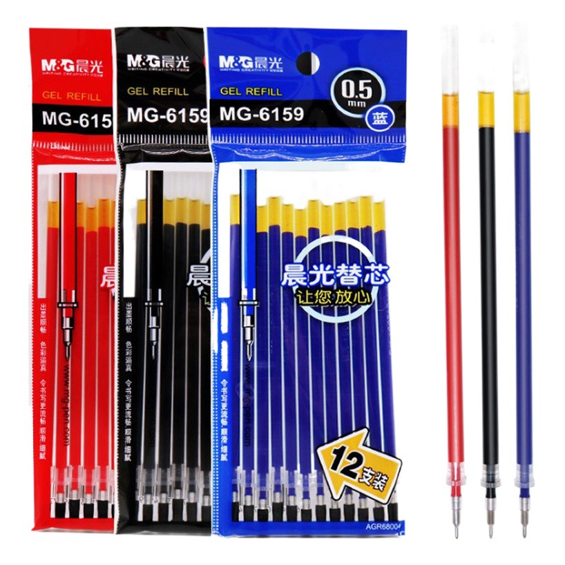Morning Light Mg6159 Gel Pen Refill 0.5mm Black Half Needle Tip Pen Refill Red Pen Refill Teacher's Red Correction Refill