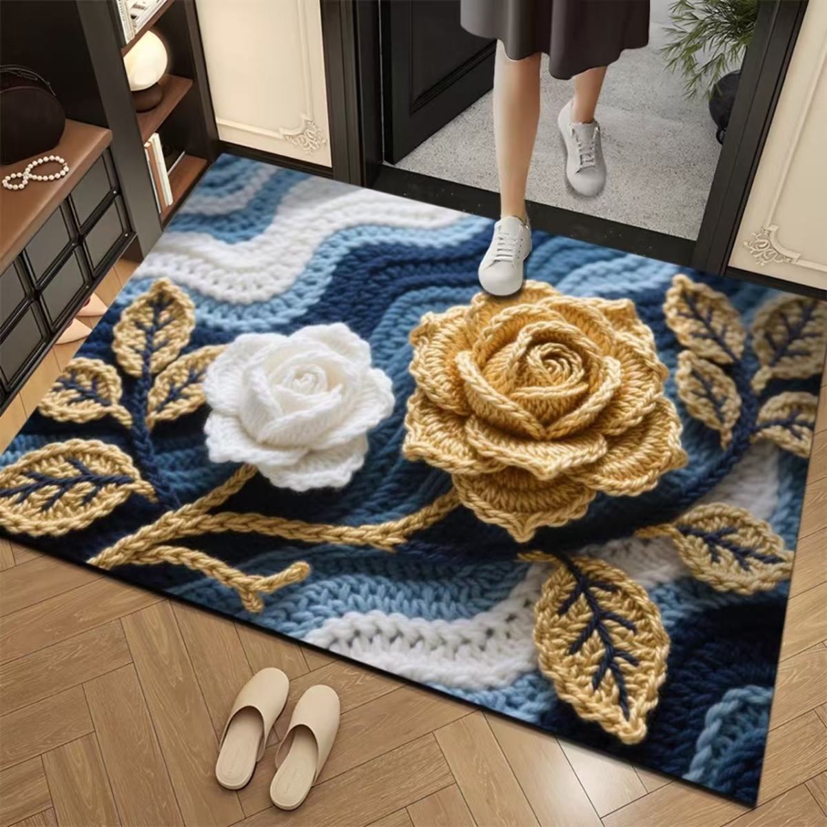 3D estereoscópico floral puerta alfombra de suelo imitación lana alfombra de suelo absorbente de agua puerta de baño alfombra antideslizante desgaste image 3