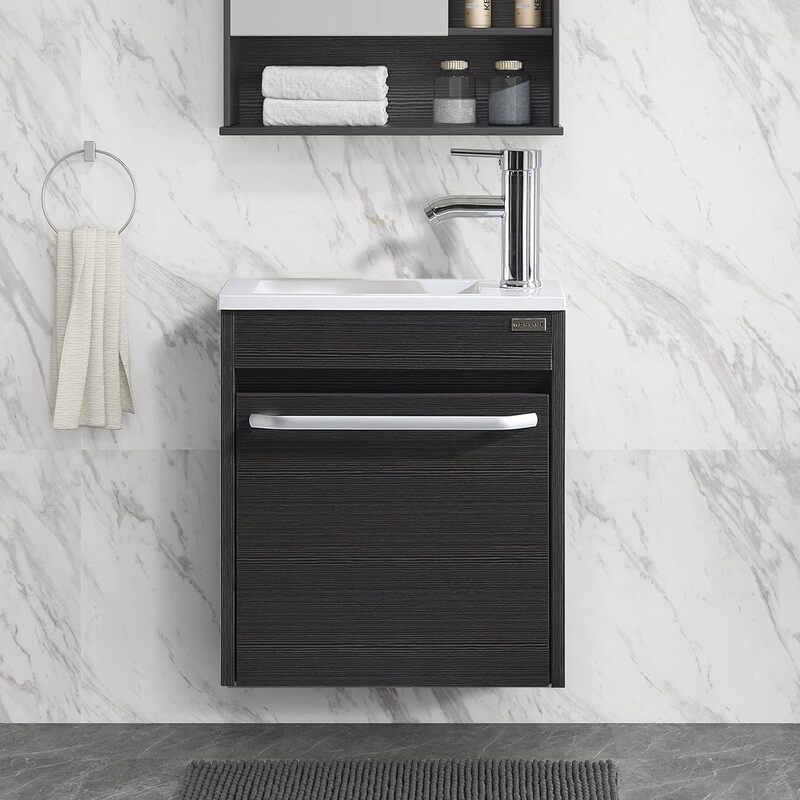 Modern Minimalist Bathroom Vanity Sink Without Basin for Small Space Black Wall Mounted Cabinet Set Set