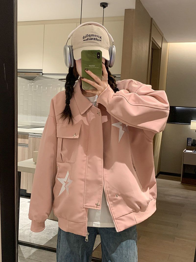 美式棒球服女秋冬季新款休闲宽松飞行员夹克工装加厚外套