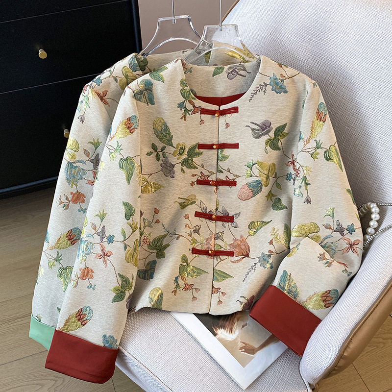 Real Shot New Chinese Style National Style Improved Hanfu Chenille Brocade Button Jacquard Heavy Embroidered Jacket Cardigan Jacket
