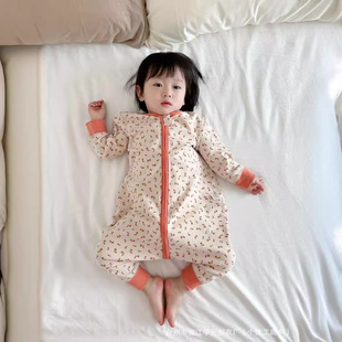 Autumn and Winter Baby Sleeping Bag Baby Boneless Anti-Kick Quilt Kidsren's Jumpsuit Pure Cotton Split Legs Boys and Girls Warm