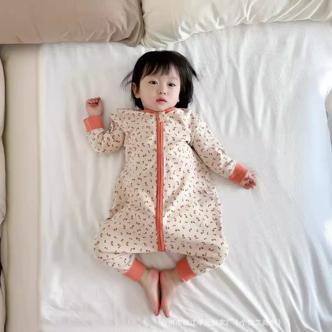 秋冬宝宝睡袋婴儿无骨防踢被儿童连体衣纯棉分腿男童女童暖和居家