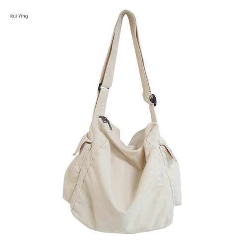 Summer Ins Canvas Bag Japanese and Korean style literary style male student solid color shoulder bag Harajuku crossbody cloth bag