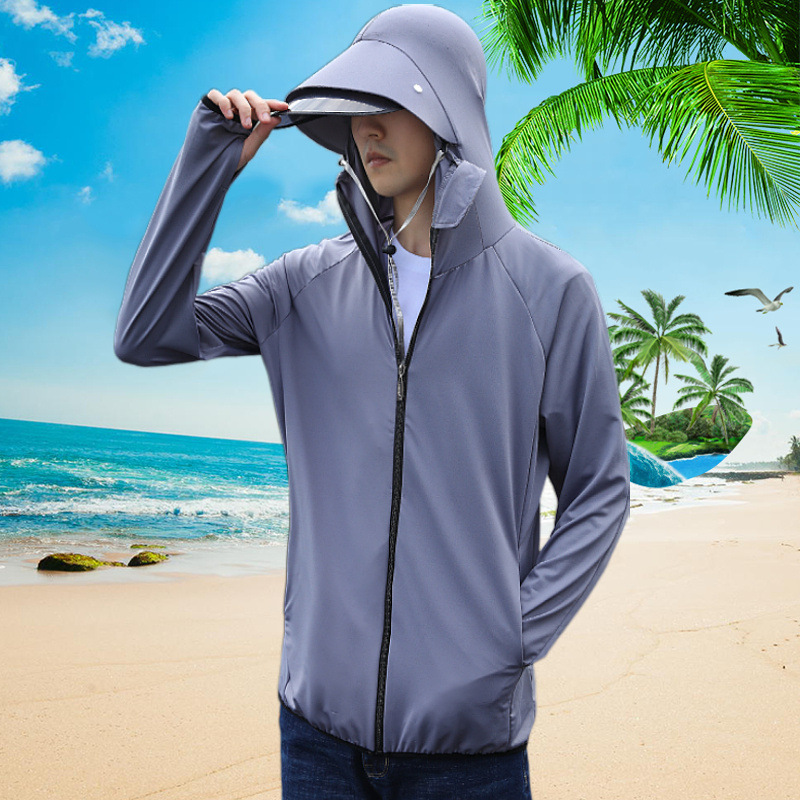 夏季戶外釣魚防曬衣男士遮臉透氣防曬服薄外套防紫外線冰絲皮膚衣