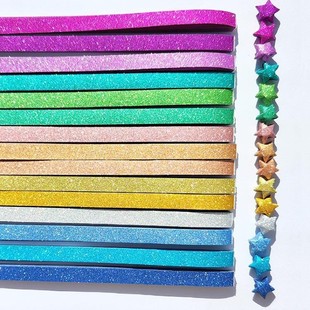 Glittering Diamond Star Origami Strips Colorful Lucky Star Easy-To-Fold Five-Pointed Star Wishing Bottle Luminous Glitter Paper Gift for Men and Women