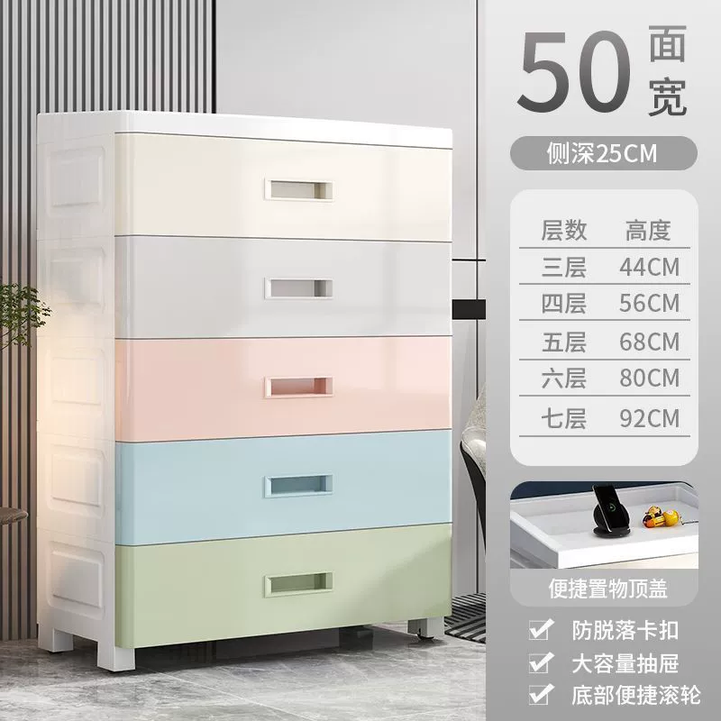 Thickened Drawer Storage Cabinet, Multi-Width Plastic Wardrobe, 3–7 Layers, Pastel & White Options