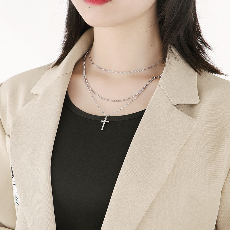 Elegant Geometric Stainless Steel Layered Necklaces Plating Stainless Steel Necklaces_colorza_6