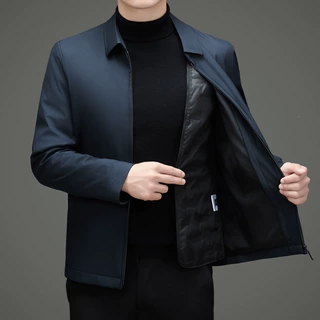 鹅绒可脱卸内胆羽绒服男士外套中老年爸爸装翻领商务行政休闲夹克