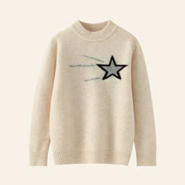 跨境新款儿童100羊毛衫半高领男童女童加厚25秋冬中大童小孩星星