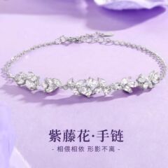 S925 スターリングシルバー藤の花スマイルブレスレットレディースファッションライトラグジュアリースタイルブレスレットインターネットセレブシンプルな気質ハンドジュエリー卸売