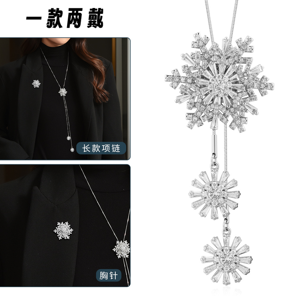 Manufacturers direct autumn winter snowflake sweater chain rotating fringe snowflake long temperament necklace female temperament all matching clothing