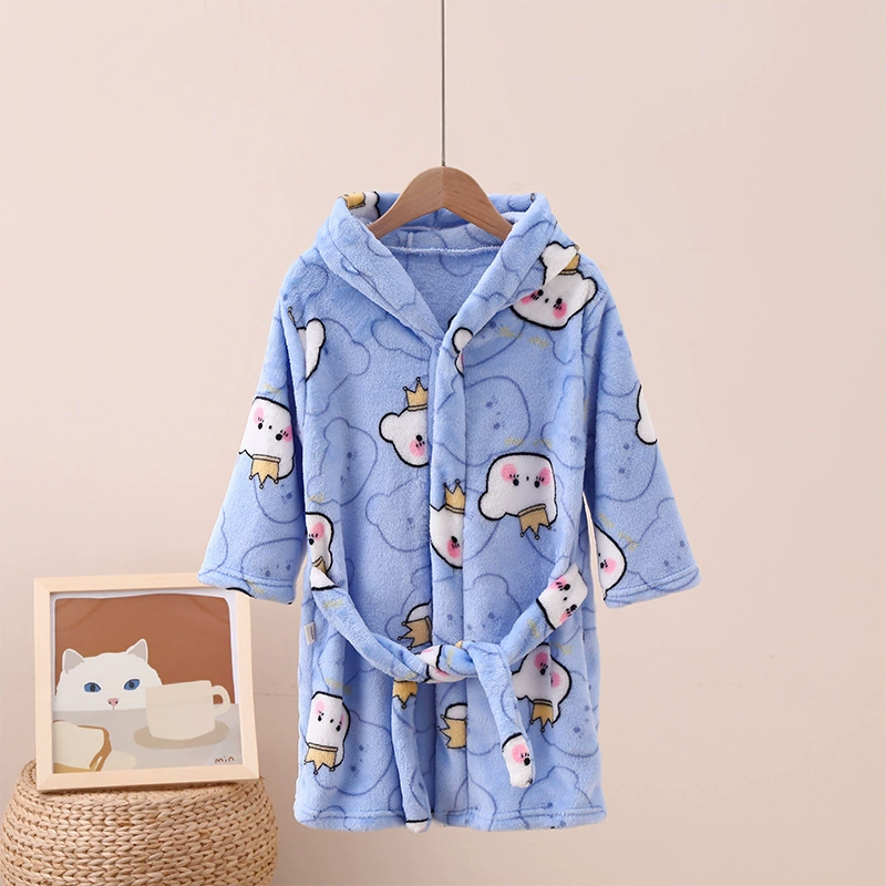 Children's flannel coral bathrobe, velvet cartoon pijama, demi-season flower boy costume