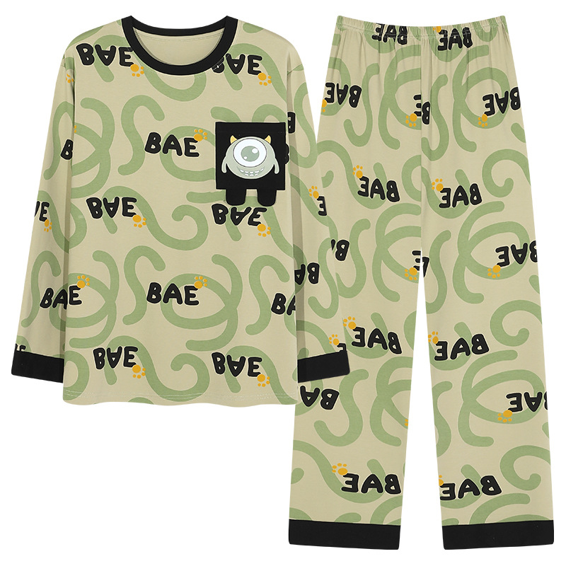 2024 nuevo pijama masculino primavera y otoño dibujos animados coreanos ropa casera de cuello redondo suelta grande se puede usar fuera