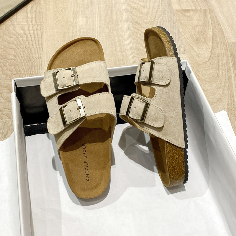 Genuine Leather Birkenstock Slippers for Women, Suede Beach Shoes, Non-Slip, 2026 Spring/Summer Cork Flat Sandals, One-Strap Sandals Genuine Leather Birkenstock Slippers for Women, Suede Beach Shoes, Non-Slip, 2026 Spring/Summer Cork Flat Sandals, One-Strap Sandals