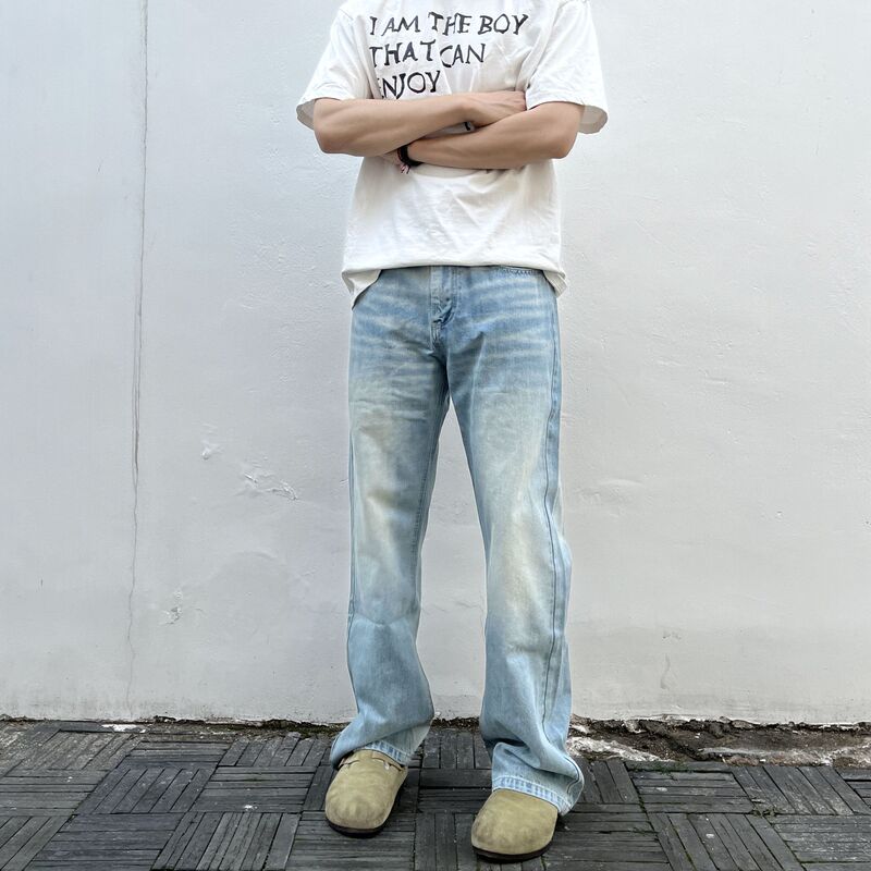 AUTICUP Ice Blue Cream 517 Micro-La Loose Wide-Leg Washed vintage Jeans Sailor Straight