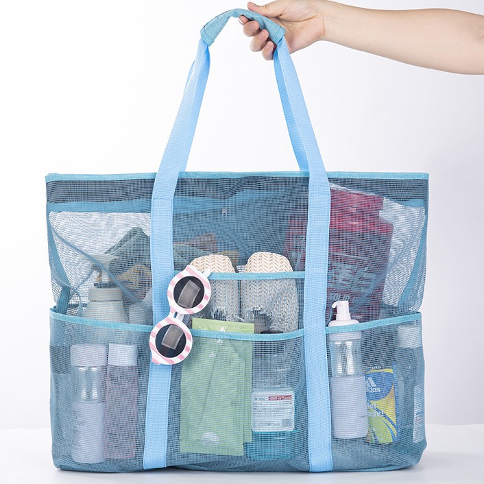 Cross-border 9 Pocket PVC Glue Mesh Zipper Large Capacity Beach Bag Swimming Bag Toy Storage Finishing Bag