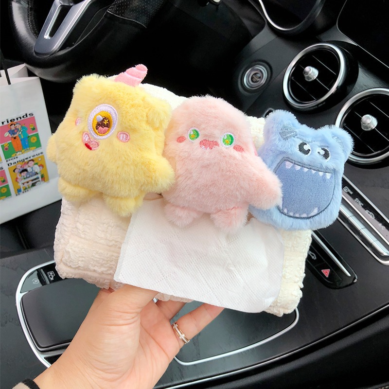 Cute Monster Caja de pañuelos de coche Caja de dibujo de papel de coche colgante Caja de reposabrazos Decoración de coche Bolsa de pañuelos de coche Mujer