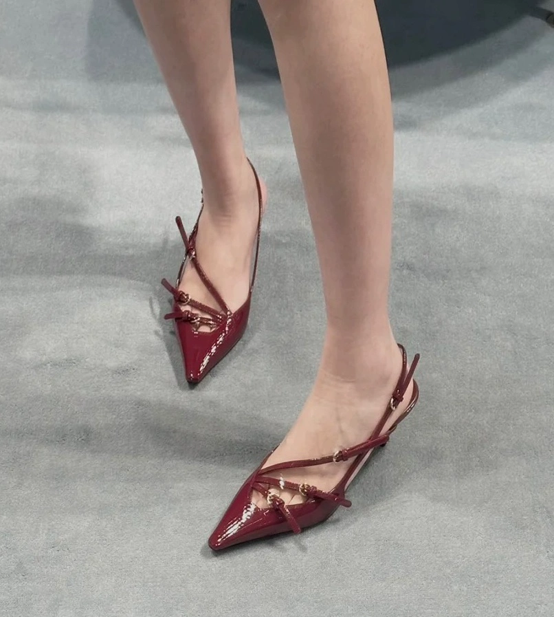 Задние пустые туфли на высоком каблуке женские ранние весенние 2025 новые кожаные тонкие каблуки