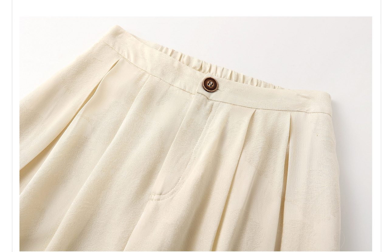 Quần ống rộng nữ phong cách Trung Hoa mới, chất rayon dệt vàng satin rủ — đen, Màu trắng nhạt, màu vàng chi tiết 28