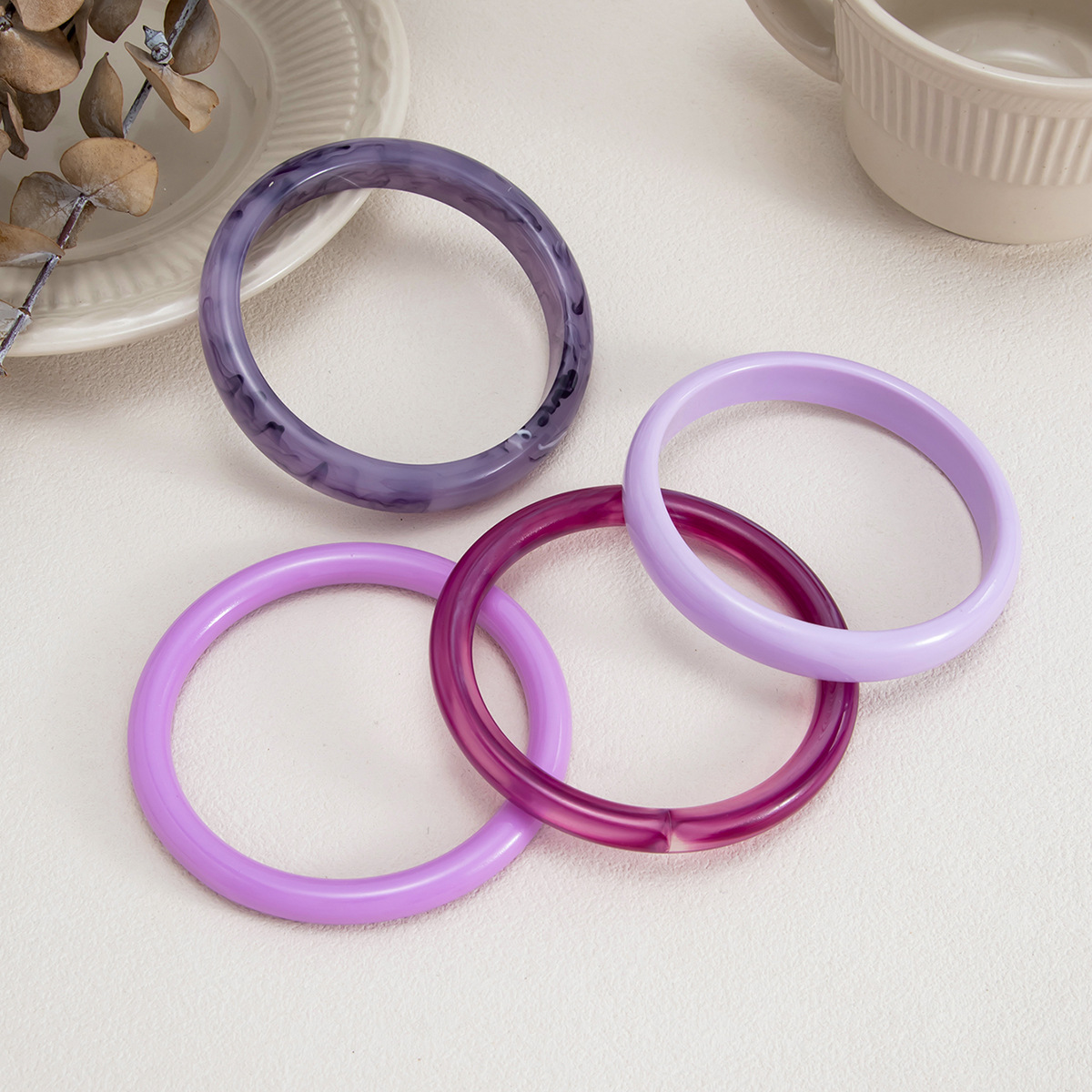 European and American Cross-border Fashion Color Gradient Resin Stacking Bracelets Vintage INS Style Arc-shaped Polished Closed Bangle Bracelets