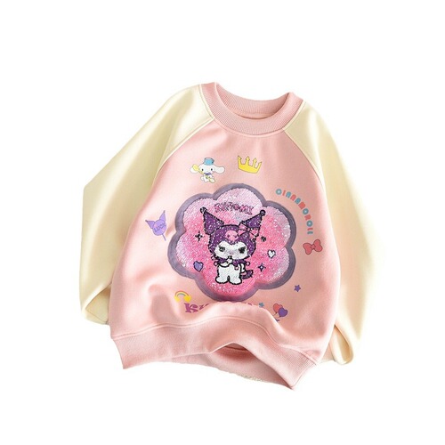 Cartoon Klomi Cute Sparkling Face Change Yuchigu Dog Girls' Round Neck Drop Shoulder Sweatshirt 2024 Spring New Arrival